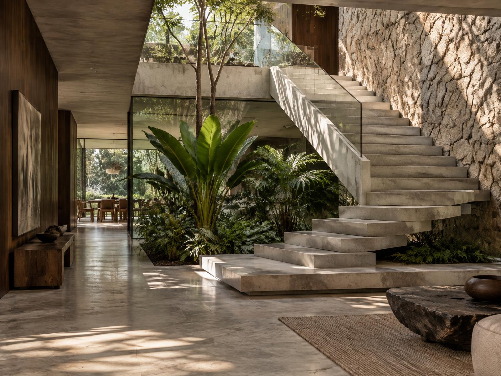 Arquitetura contemporânea com jardim interno